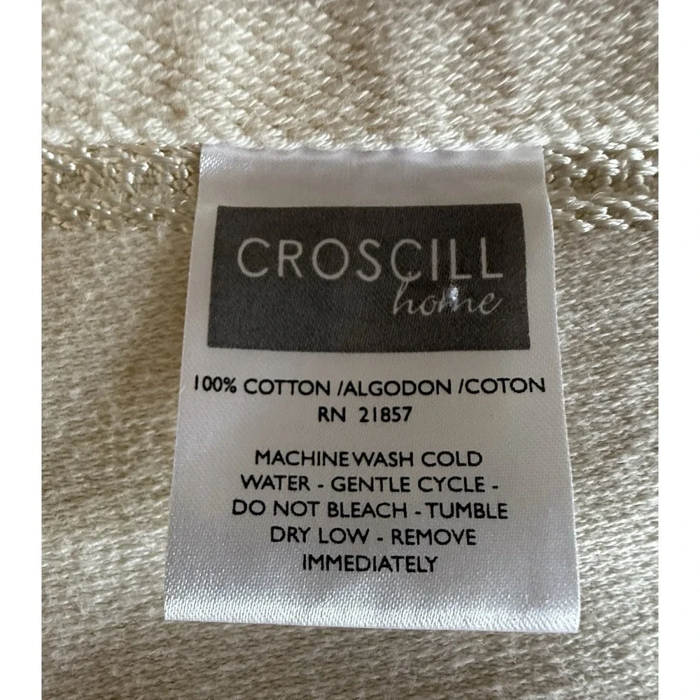 Croscill Home Floral Bath Hand Towels Set Beige Pink Trim Fringe Shabby Chic